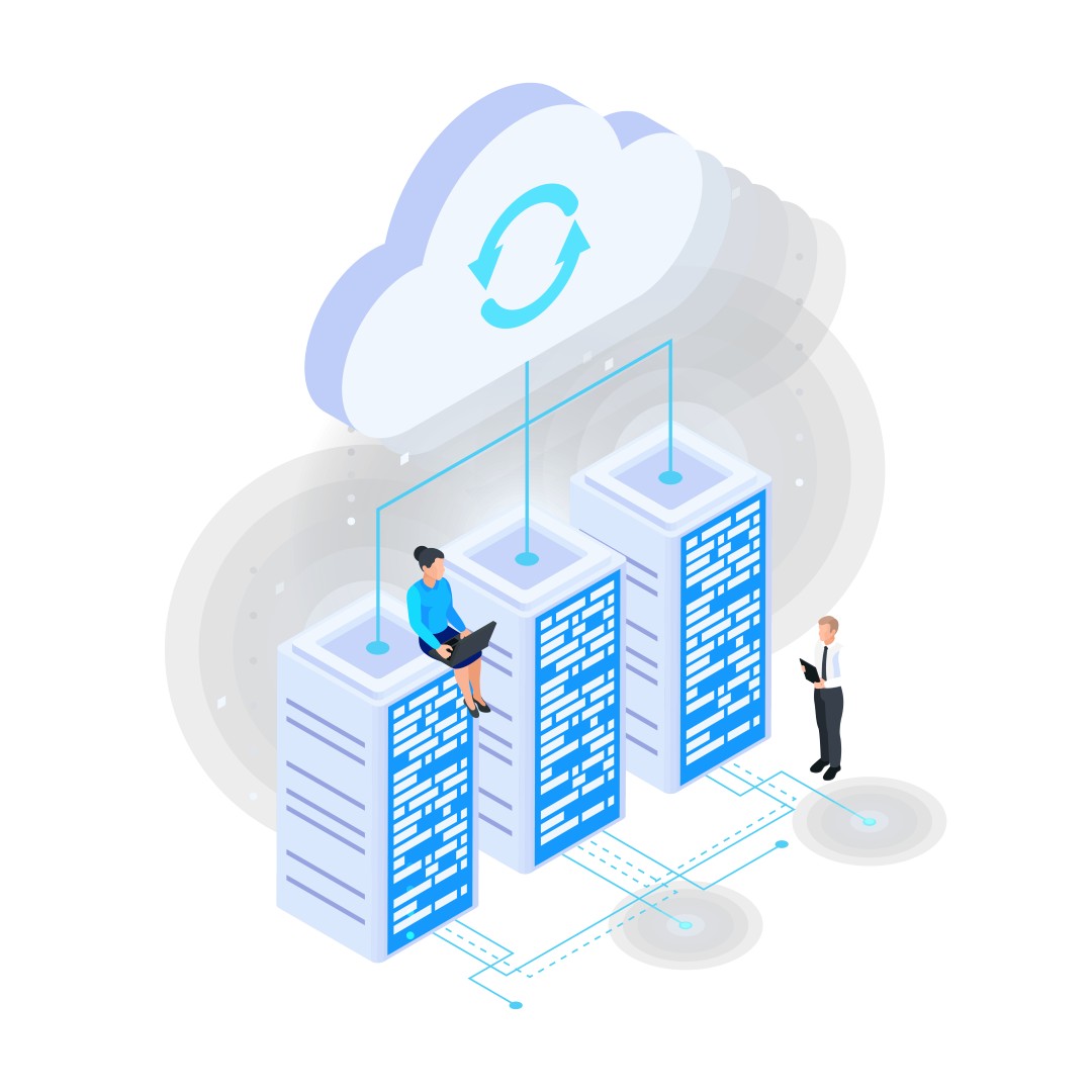 Illustration de serveurs connectés au cloud privé pour entreprise proposé par Healem à Pau