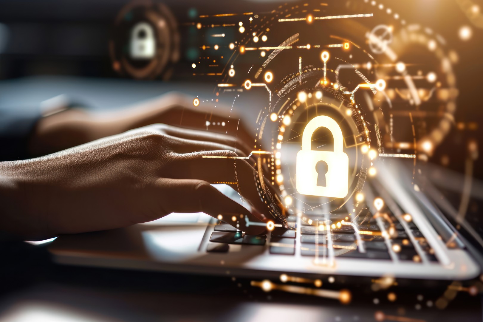 Cadenas et connexions numériques illustrant Healem, entreprise de cybersécurité à Bayonne