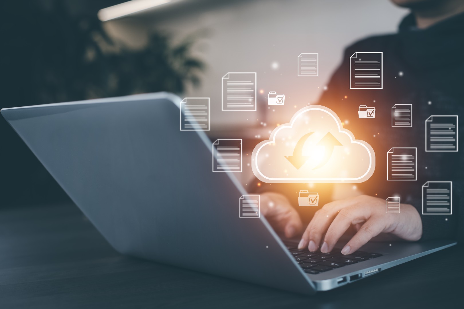 Synchronisation de fichiers dans le cloud illustrant les services d’infogérance cloud de Healem à Pau