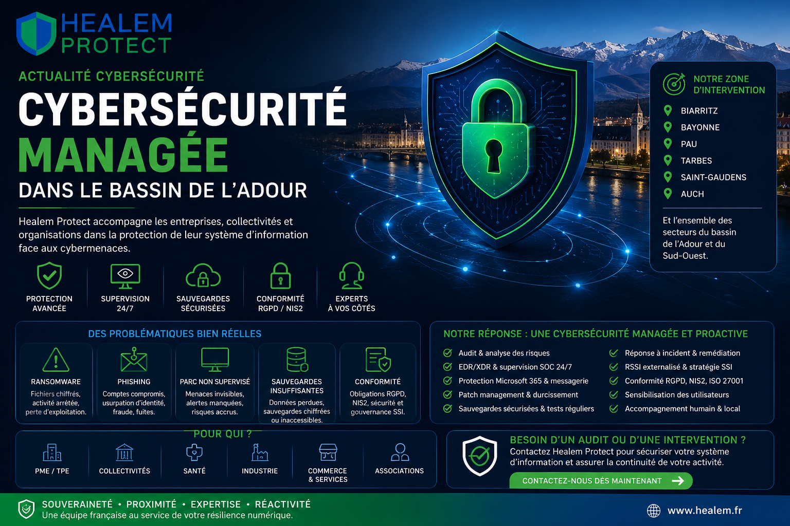 illustration qui représenta la cybersécurité managée avec le service healem protect
