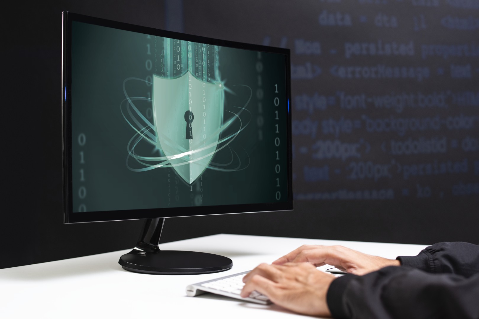 Bouclier sur un écran d’ordinateur illustrant une solution de sécurité informatique de Healem à Auch